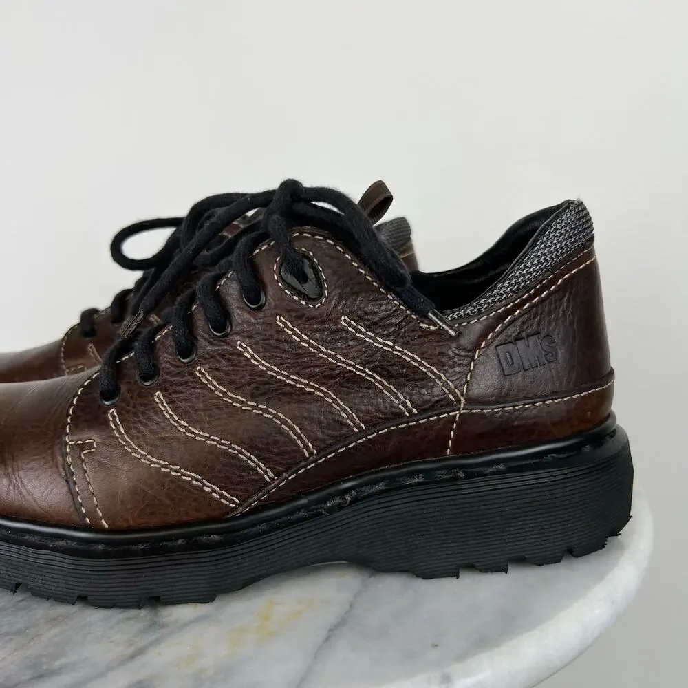 Vintage Dr Martens Brown Leather Chunky Lace Up Platform Shoes Made in England 9